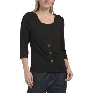 ROBERT LOUIS Black Faux Button Front Cropped Cardigan With Gold Tone Buttons